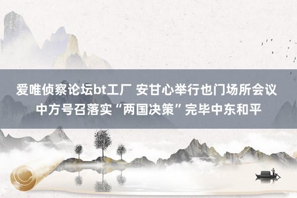 爱唯侦察论坛bt工厂 安甘心举行也门场所会议 中方号召落实“两国决策”完毕中东和平